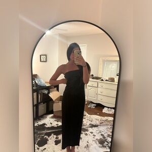 Black strapless slip dress